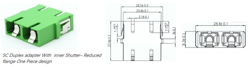 sc duplex adapter with inner shutter reduced flange