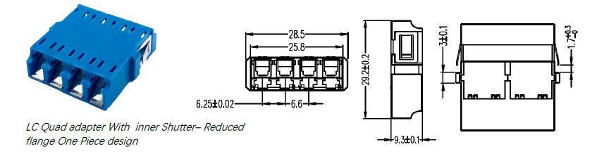 LC Quad Fiber Optic Adapter - Reduced Flange