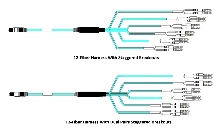 Staggered MTP to LC Harness Cable